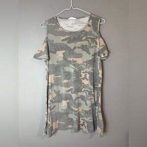 Peach Love California Camo Peek A Boo Shoulder Relaxed Long Fitted Top